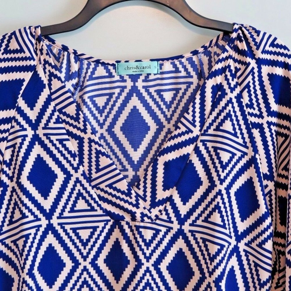 CHRIS & CAROL Deep Purple & Tan V-Neck Hi-Lo Blouse Size S Made in USA - Picture 4 of 7